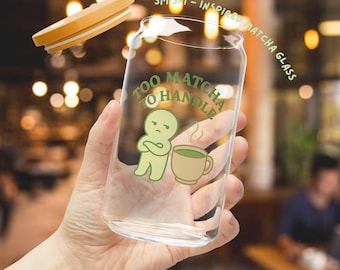 Matcha glazen beker 16oz Smiski-geïnspireerd | Bamboe deksel en rietje – te matcha om mee te werken grappig kawaii japans esthetisch cadeau voor theeliefhebbers