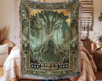ATLA Inspired Foggy Swamp Woven Blanket, Banyan Tree Anime Room Decor