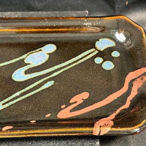 Robin Studio Pottery Rectangular Tray Abstract Hand Painted Mid Century Ceramic
