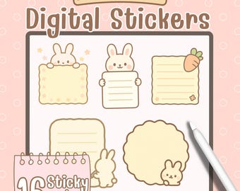 Kawaii Bunny Sticky Notes PNG, Pastel Digital Planner Stickers for Creative Planner Decor