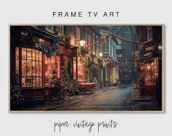 Moldura de Natal vintage para TV: Rua de Natal em Londres, download digital de feriado