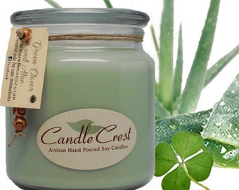 Green Clover and Aloe Scented Soy Candles,  100% Natural Soy Wax,  Long Lasting Candles