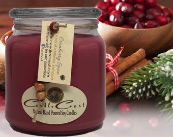 Cranberry Spice -  Scented Soy Candle, Holiday Candles, Cranberry Scented Soy Candles