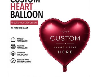 Custom Printed Heart Foil Balloon, Personalized Name Photo Logo Text Party Detail