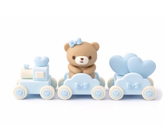 Pastel Baby Train & Teddy Cake Topper Set