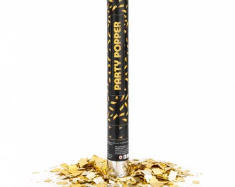 Cañón de confeti metálico dorado para fiestas