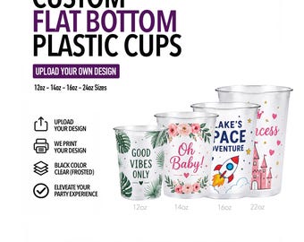 Custom Frosted Plastic Party Cups, Personalized for Weddings, Birthdays (Full Color Print)
