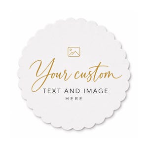 カスタムコースター、4インチのスカラップペーパー、結婚式、ロゴ、イベント向けにパーソナライズ可能