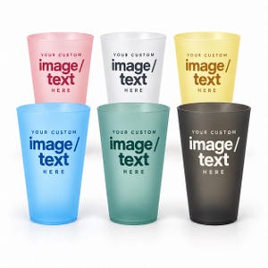 Custom Photo Cups 20oz Frosted Plastic, 6 Colors, Bulk 12-200 Pack