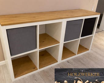 Kallax shelf insert 334 x 382 mm in wood look oak black grey concrete, precisely fitting with rubber feet