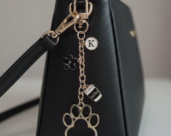 Personalized Dog Mama Purse Charm | Coffee Lover | Heart Lover |Initial Keychain Accessory