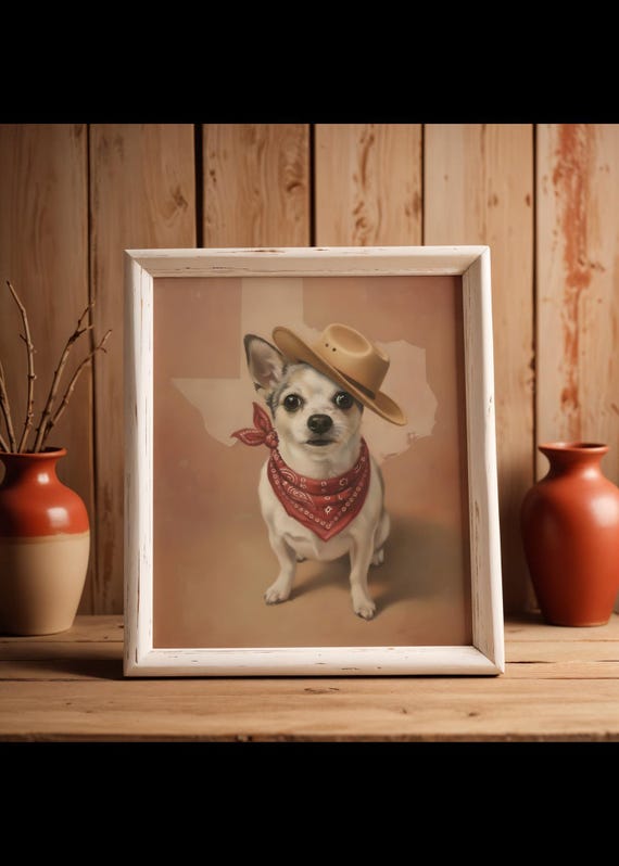 Custom Texas Western Pet Art| Dog & Cat Portrait| Personalized TX State Print