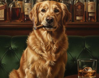 Zigarrenlounge Porträt | Whisky Bar Haustier Kunstdruck | Benutzerdefinierte Haustier Wand Dekor Geschenk