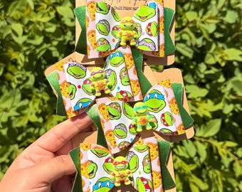 Lazo para el cabello de tortugas / Lazo de héroe verde | Corazones de pizza