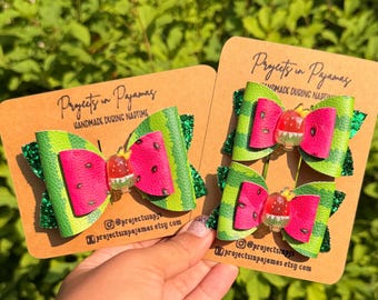 Watermelon Popsicle Hair Bow - Summer Hair Accessories - Pigtail Set