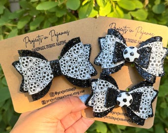 Fiocchi per capelli da calcio / Cuori da calcio / Fiocco nero glitterato