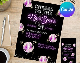 Cheers to the New Year, NYE Party Invitation (Digital Template)