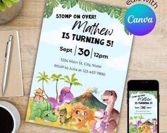 Land Before Time Birthday Party Invitation (Editable Canva Digital Template)