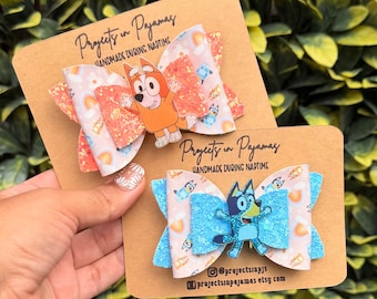 Lazos para el pelo con purpurina pastel azul y naranja para perros / Set de coletas / Accesorio inspirado en personajes de Sister