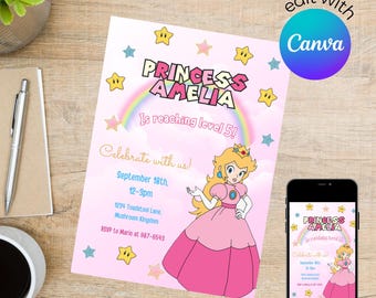Peach Birthday Invitation Digital Template