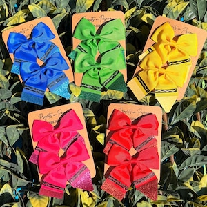 Crayon Pigtail Hair Bow Set | Back to School Bow