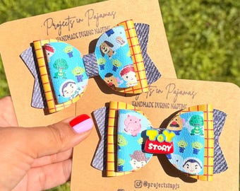 Toy Character Hair Bow | Denim Gingham Accents, Alligator Clip