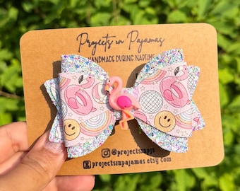 Flamingo Pool Party Hair Bow | Summer Fun Glitter Accessories