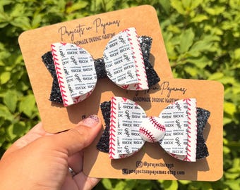 Chicago Baseball Hair Bows | Black Glitter Game Day Accessory