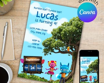 Tumble Leaf Birthday Party Invitation Template
