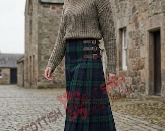 Black Watch Tartan Maxi Skirt for Women - Floor Length Tartan Hostess Skirt - Acrylic Tartan Kilted Ladies Skirt - 100 + Tartans