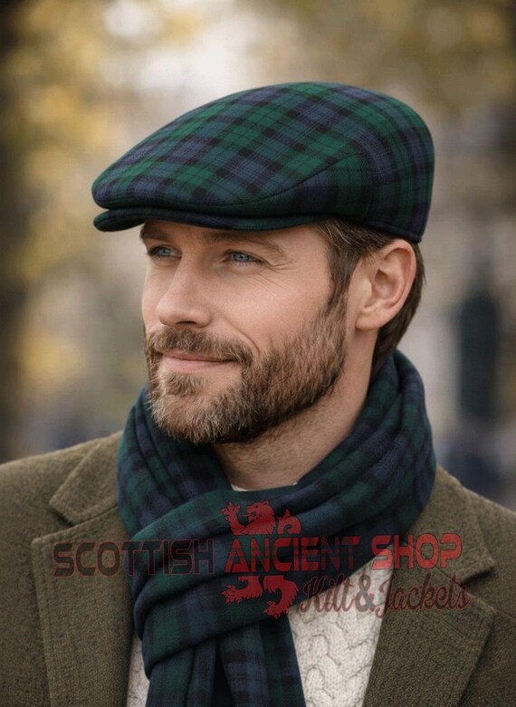 Scottish Tartan Flat Hat Cap With Matching Scarf for Men  display picture 1