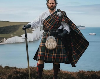 Schotse Hooglanden 16e-eeuwse Great Tartan Kilt Handgemaakte traditionele mannen - Great Tartan Kilt Verkrijgbaar in 70 + Clan Tartans