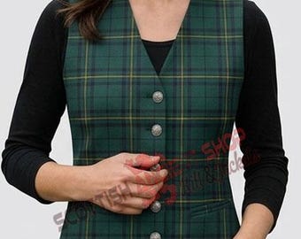 Schottische Tartan-Weste für Frauen - 5 Bone Button Kilt-Weste - 16 Unzen Tartan-Plaid-Weste - 60+ Tartan