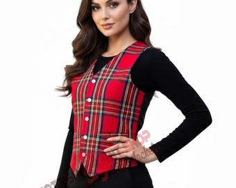 Scottish Women's Tartan Vest - 5 Bone Buttons Kilt Waistcoat - 16Oz Tartan - Handmade Premium Ladies Plaid Waistcoat - 80+ Tartan Fabrics