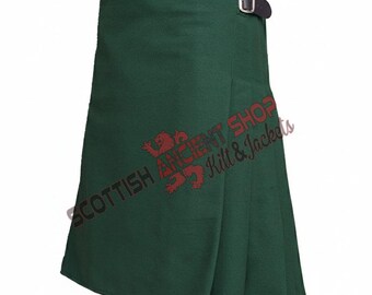 Scottish Handmade - Green Wool 8 Yard Kilt - 16 Oz Heavy 100% Wool Kilt Custom Size Kilt For Men's Premium Handmade Kilt