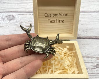 Figura de cangrejo de latón, escultura náutica vintage para escritorio con caja de regalo, decoración animal de latón macizo, regalo de escritorio único para él.