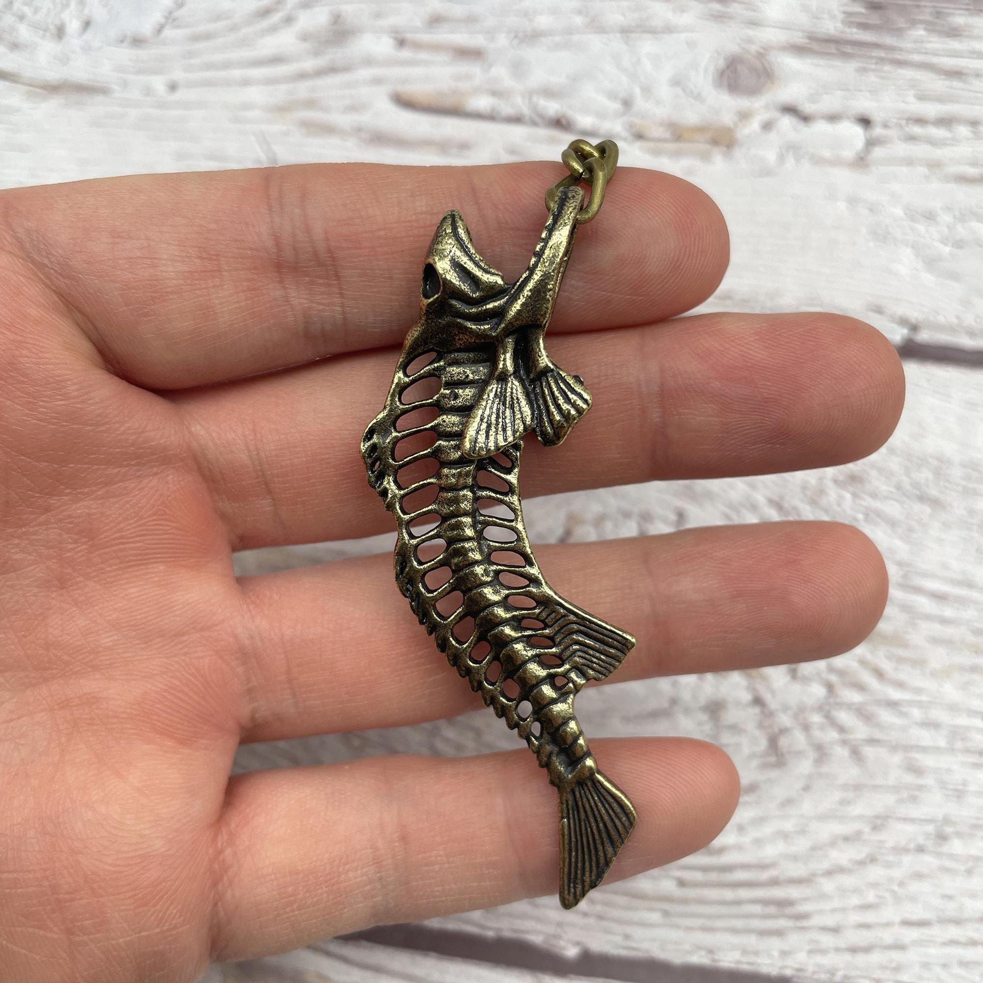 Fish Bone Keychain Fish Bone Keychain, Vintage Skeleton Fish Charm, Alloy Key Ring ...