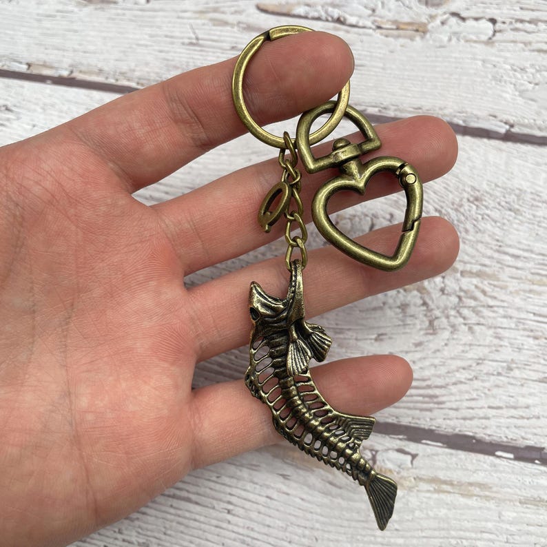 Fish Bone Keychain Fish Bone Keychain, Vintage Skeleton Fish Charm, Alloy Key Ring ...