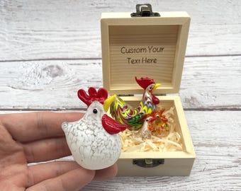 Custom Glass Rooster Figurine, Colorful Chicken Ornament, Hand Blown Art Glass Animal, Lucky Home Decor, Farm Animal Gift