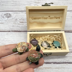 Custom Crystal Turtle Figurine, Hand Carved Gemstone Turtle, Personalized Wooden Box Option, Lucky Desk Pet, Christmas Gift, Birthday Gift