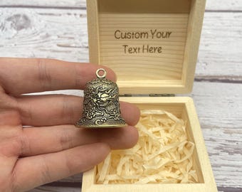 Brass Dragon Bell Keychain, Vintage Lucky Dragon Charm with Sound, Car or Bag Pendant, Gift for Him, Personalized Box