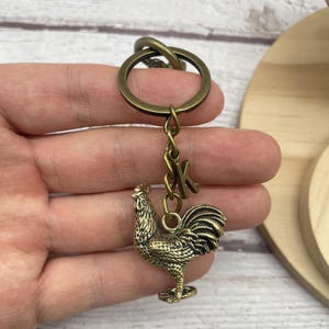 Brass Rooster Keychain, Vintage Chicken Charm Key Ring, Farm Animal Pendant, Lucky Rooster Gift, Backpack Accessory, Rustic  Carry Gift