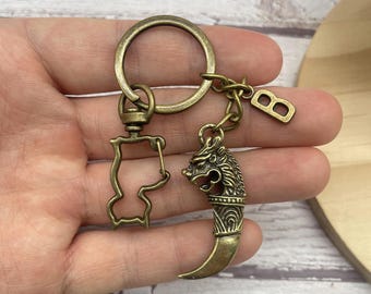Vintage Brass Wolf Fang Keychain, Nordic Wolf Tooth Pendant, Protector Key Ring, Bag Charm for Men, Backpack Accessory, Gift for Him