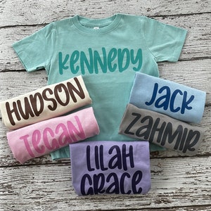Monochromatic kids name t-shirt, gender reveal, family photo, trendy font, back to school, name shirt, toddler, baby, kids