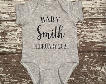 Onesie Pregnancy Announcement Baby Bodysuit, Baby Announcement Bodysuit, Personalized Last Name Announcement Baby Bodysuit, Baby Shower