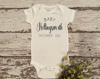 Onesie Pregnancy Announcement Baby Bodysuit, Baby Announcement Bodysuit, Personalized Last Name Announcement Baby Bodysuit, Baby Shower