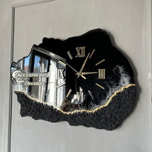 Black & Gold Geode Resin Wall Clock - Handmade Luxury Home Decor
