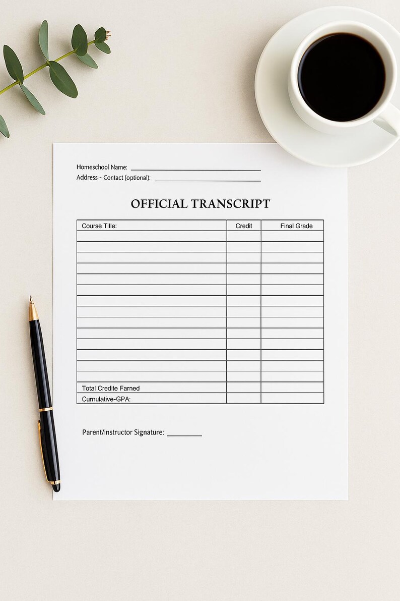 Homeschool Transcript Printable – Official High School Record (grades 9 ...