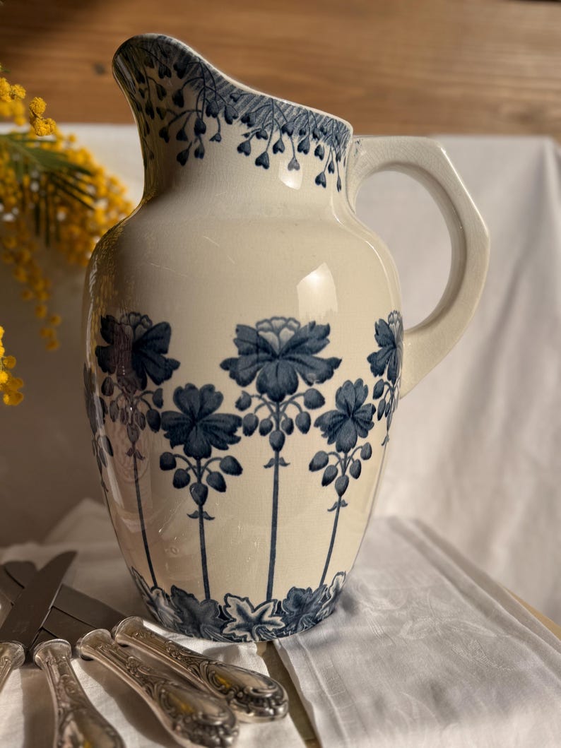 Mail Model Pitcher Rare and Large Antique Sarreguemines Digoin Emilia Model Pitcher – Blue ...