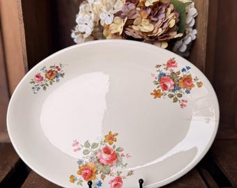 Fuente ovalada vintage de Boch Frères La Louvière, 31,5 cm – decoración floral romántica – vajilla antigua belga